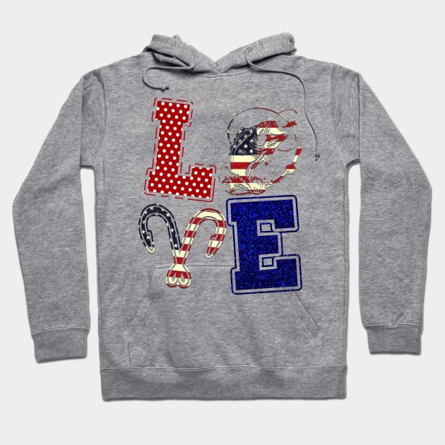 Love Fishing 4th Of July Shirt Independence Day Gift Hoodie by Kelley Clothing